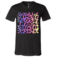 Neon Leopard Pattern V-Neck T-Shirt