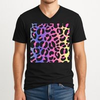 Neon Leopard Pattern V-Neck T-Shirt