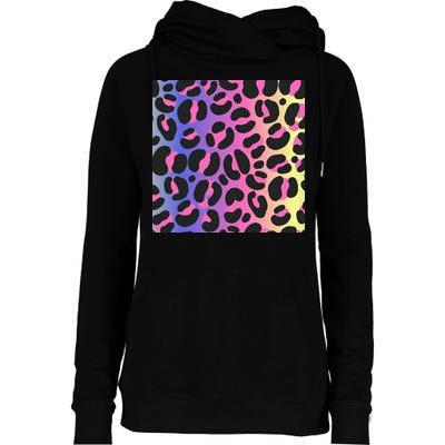 Neon Leopard Pattern Womens Funnel Neck Pullover Hood