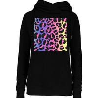 Neon Leopard Pattern Womens Funnel Neck Pullover Hood