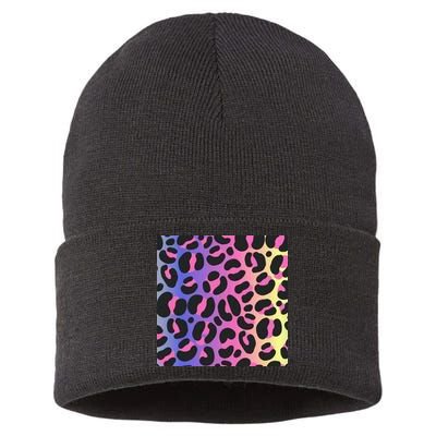 Neon Leopard Pattern Sustainable Knit Beanie