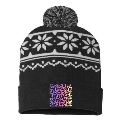 Neon Leopard Pattern USA-Made Snowflake Beanie