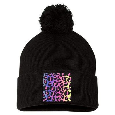 Neon Leopard Pattern Pom Pom 12in Knit Beanie