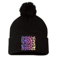 Neon Leopard Pattern Pom Pom 12in Knit Beanie