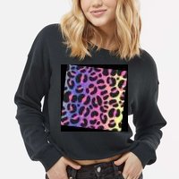 Neon Leopard Pattern Cropped Pullover Crew