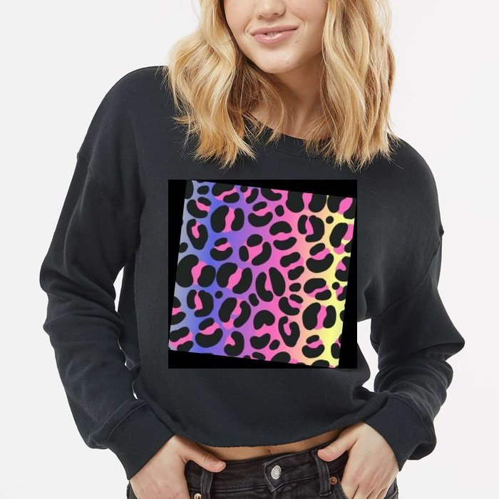 Neon Leopard Pattern Cropped Pullover Crew