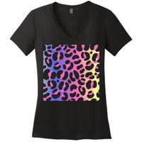 Neon Leopard Pattern Women's V-Neck T-Shirt