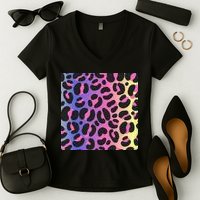 Neon Leopard Pattern Women's V-Neck T-Shirt