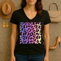 Neon Leopard Pattern Women's V-Neck T-Shirt