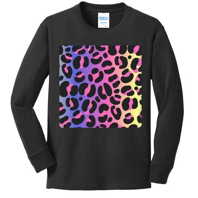 Neon Leopard Pattern Kids Long Sleeve Shirt