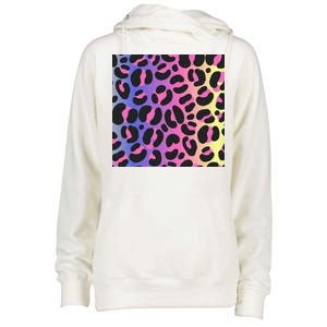 Neon Leopard Pattern Womens Funnel Neck Pullover Hood