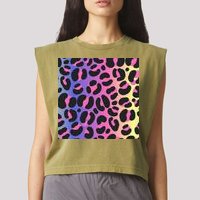 Neon Leopard Pattern Garment-Dyed Women's Muscle Tee