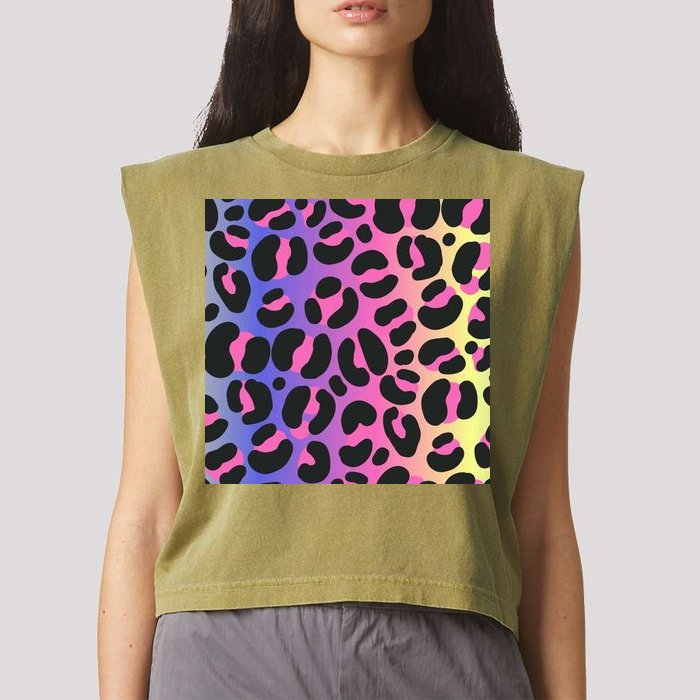 Neon Leopard Pattern Garment-Dyed Women's Muscle Tee