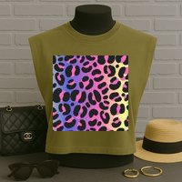 Neon Leopard Pattern Garment-Dyed Women's Muscle Tee