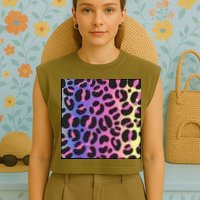 Neon Leopard Pattern Garment-Dyed Women's Muscle Tee