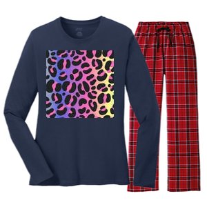 Neon Leopard Pattern Women's Long Sleeve Flannel Pajama Set 