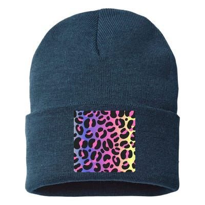 Neon Leopard Pattern Sustainable Knit Beanie