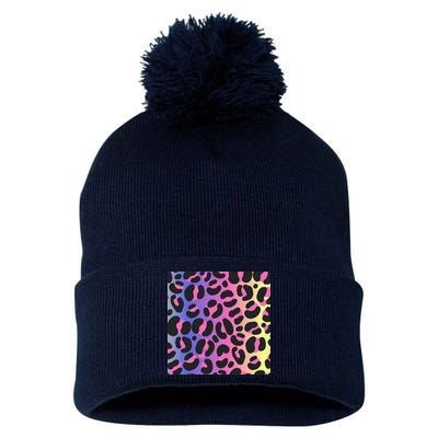 Neon Leopard Pattern Pom Pom 12in Knit Beanie