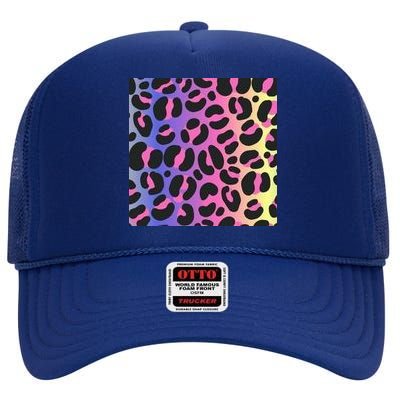 Neon Leopard Pattern High Crown Mesh Back Trucker Hat