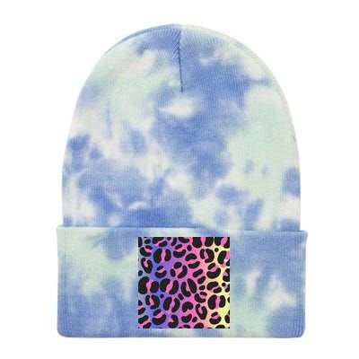 Neon Leopard Pattern Tie Dye 12in Knit Beanie