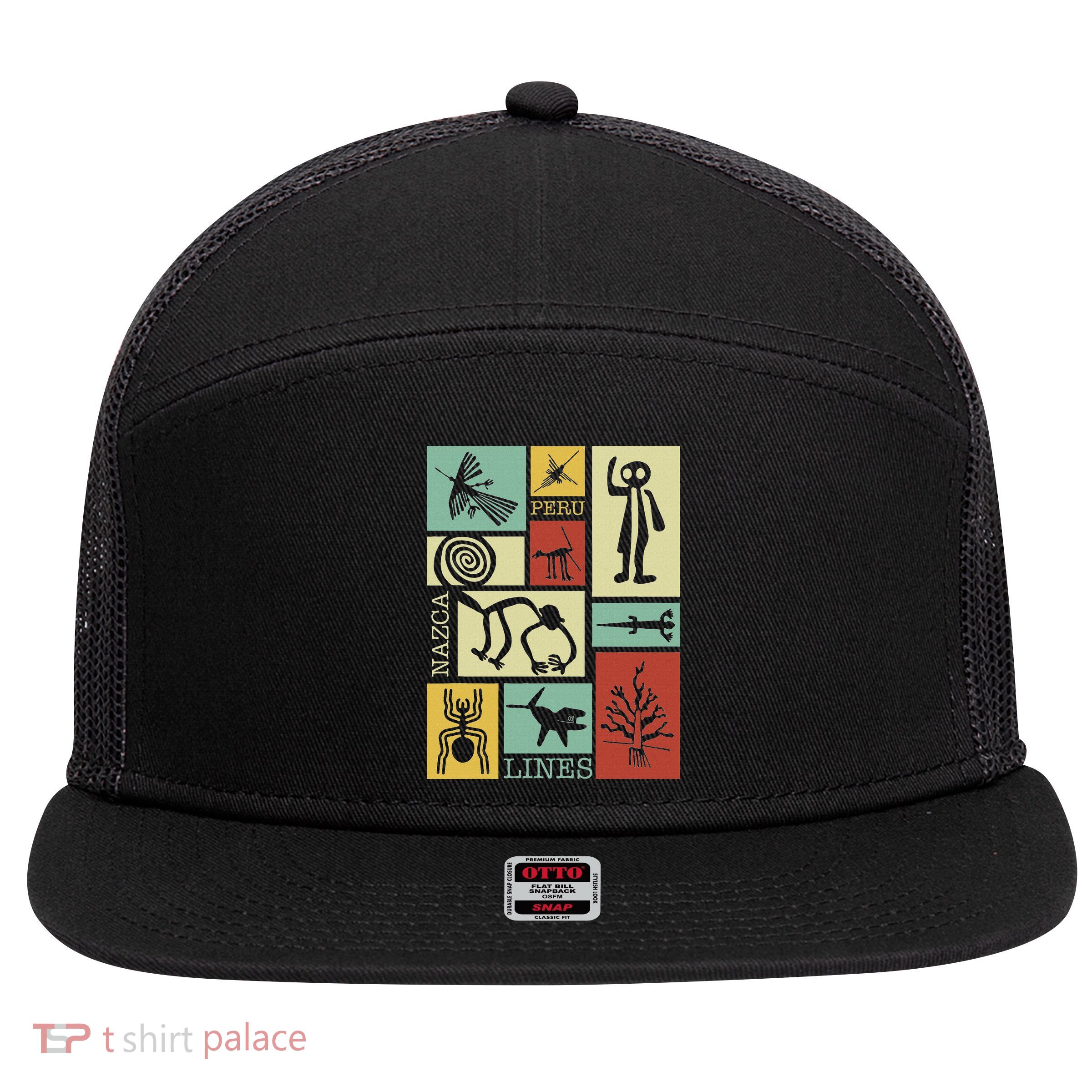 Nazca Lines Peru Geoglyphs Retro Box Artworks 7 Panel Mesh Trucker Snapback Hat