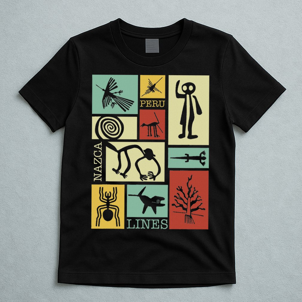 Nazca Lines Peru Geoglyphs Retro Box Artworks T-Shirt