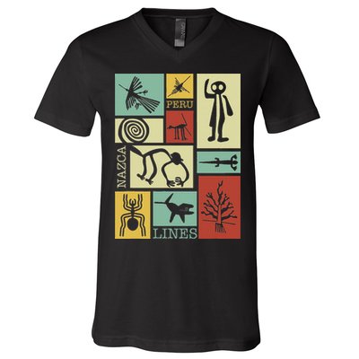Nazca Lines Peru Geoglyphs Retro Box Artworks V-Neck T-Shirt