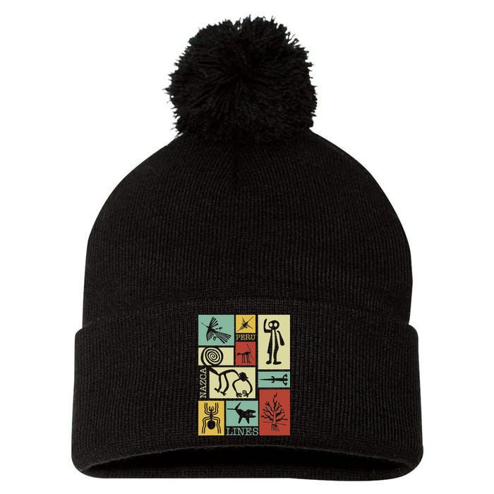 Nazca Lines Peru Geoglyphs Retro Box Artworks Pom Pom 12in Knit Beanie