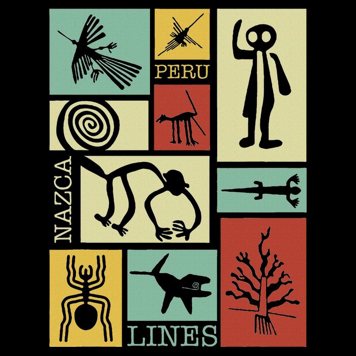 Nazca Lines Peru Geoglyphs Retro Box Artworks Pom Pom 12in Knit Beanie