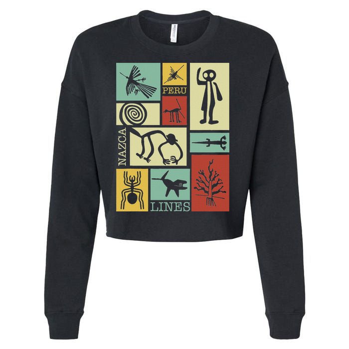 Nazca Lines Peru Geoglyphs Retro Box Artworks Cropped Pullover Crew