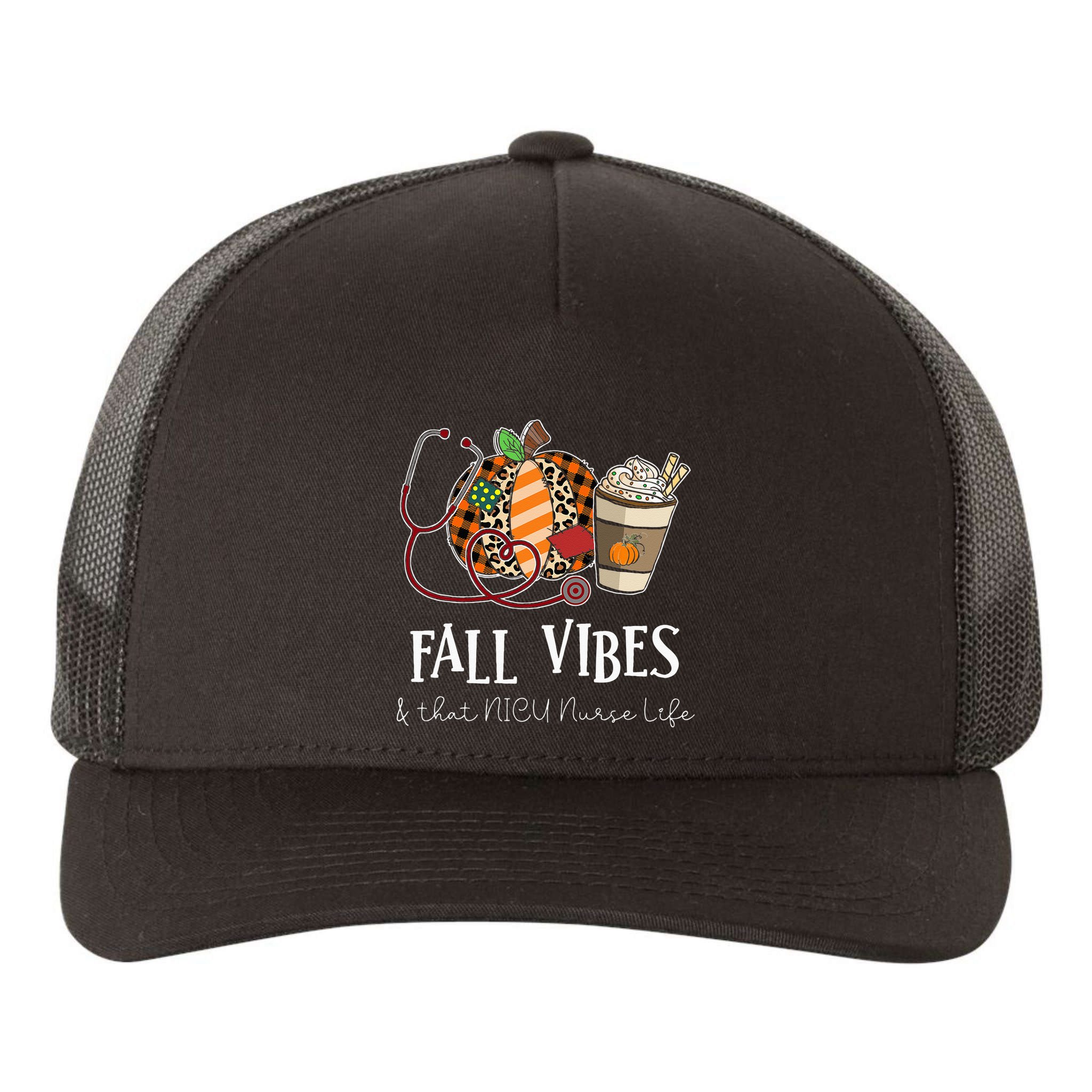 Nurse Leopard Pumpkin Fall Vibes And That NICU Nurse Life Yupoong Adult 5-Panel Trucker Hat
