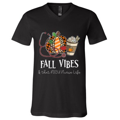 Nurse Leopard Pumpkin Fall Vibes And That NICU Nurse Life V-Neck T-Shirt