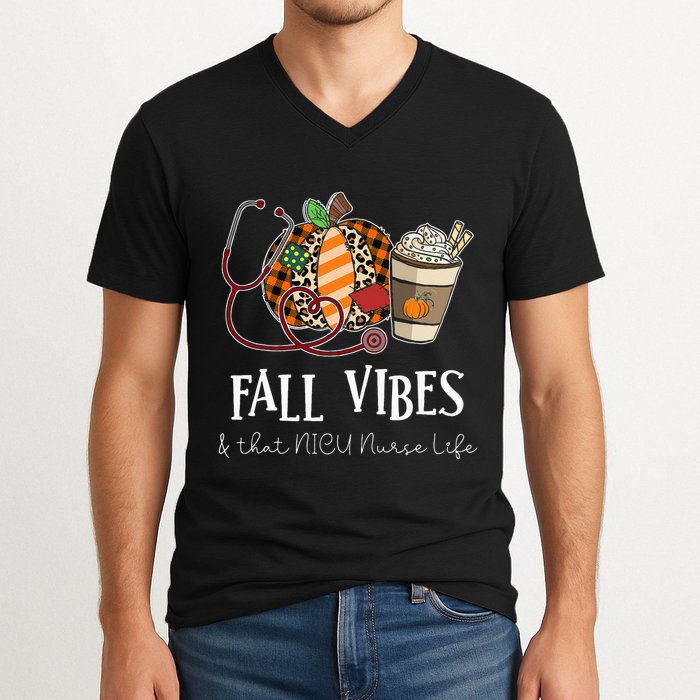 Nurse Leopard Pumpkin Fall Vibes And That NICU Nurse Life V-Neck T-Shirt