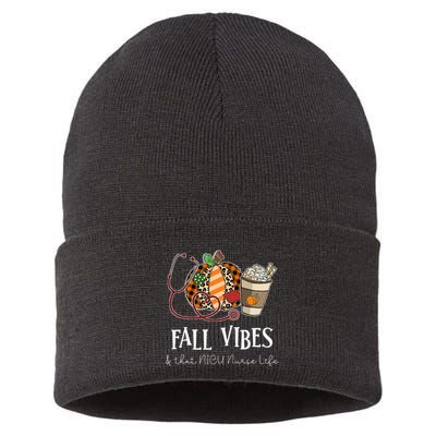 Nurse Leopard Pumpkin Fall Vibes And That NICU Nurse Life Sustainable Knit Beanie