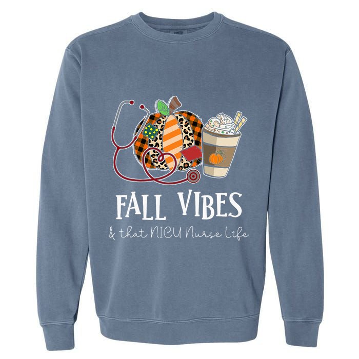Nurse Leopard Pumpkin Fall Vibes And That NICU Nurse Life Garment-Dyed Sweatshirt
