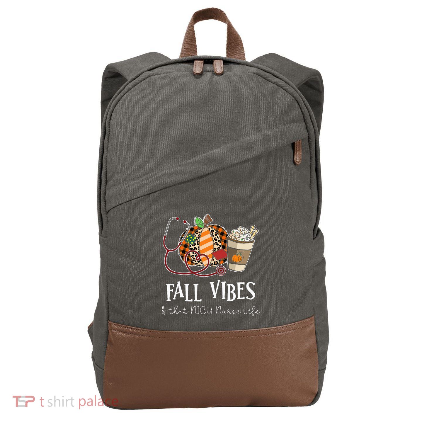 Nurse Leopard Pumpkin Fall Vibes And That NICU Nurse Life Cotton Canvas Backpack