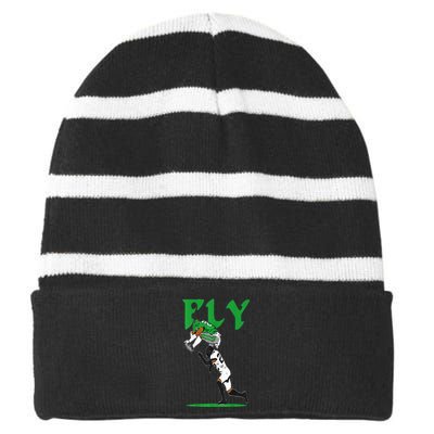 No Look Reverse Hurdle Fly Saquon Fly Football Striped Beanie with Solid Band