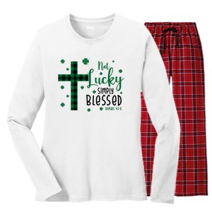 Not Lucky Simply Blessed St Patrick's Day Christianity Women's Long Sleeve Flannel Pajama Set 