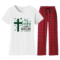 Not Lucky Simply Blessed St Patrick's Day Christianity Women's Flannel Pajama Set