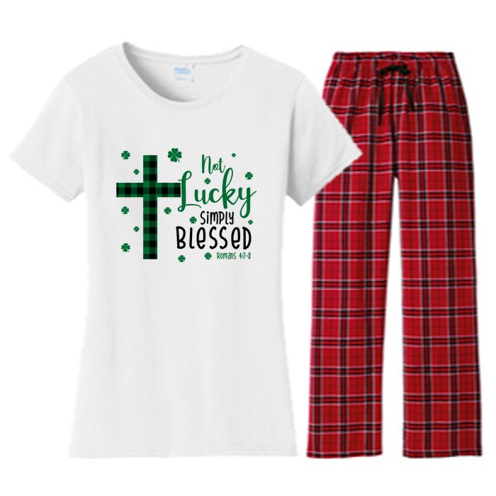 Not Lucky Simply Blessed St Patrick's Day Christianity Women's Flannel Pajama Set