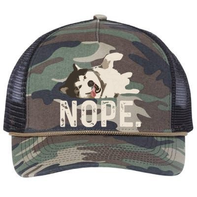 Nope Lazy Siberian Husky Retro Rope Trucker Hat Cap