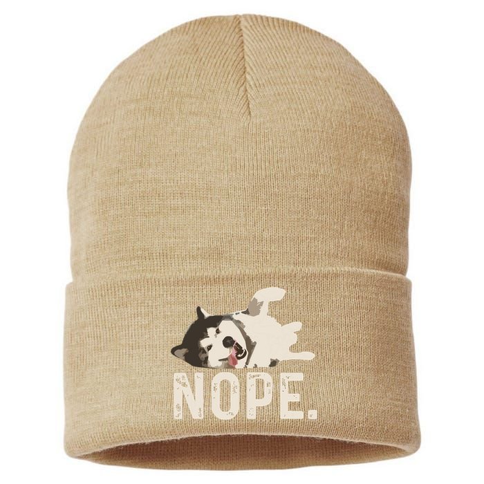 Nope Lazy Siberian Husky Sustainable Knit Beanie