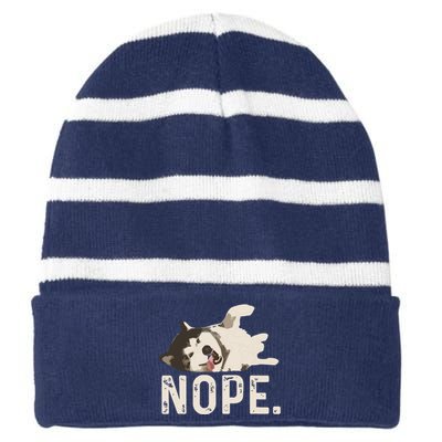 Nope Lazy Siberian Husky Striped Beanie with Solid Band