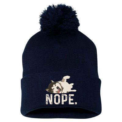 Nope Lazy Siberian Husky Pom Pom 12in Knit Beanie