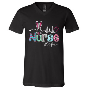 Nurse Life Stethoscope Nursing Cute Easter Bunny Easter Day V-Neck T-Shirt