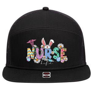 Nurse Life Stethoscope Nursing Cute Easter Bunny Easter Day 7 Panel Mesh Trucker Snapback Hat