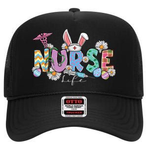 Nurse Life Stethoscope Nursing Cute Easter Bunny Easter Day High Crown Mesh Back Trucker Hat