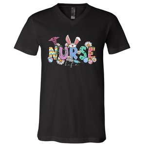 Nurse Life Stethoscope Nursing Cute Easter Bunny Easter Day V-Neck T-Shirt