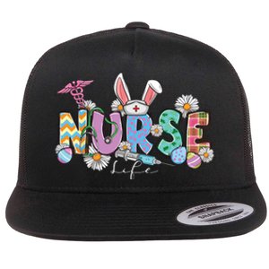 Nurse Life Stethoscope Nursing Cute Easter Bunny Easter Day Flat Bill Trucker Hat