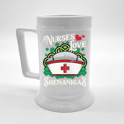 Nurses Love Shenanigans St Patricks Day Irish Nurse Emt Gift Beer Stein